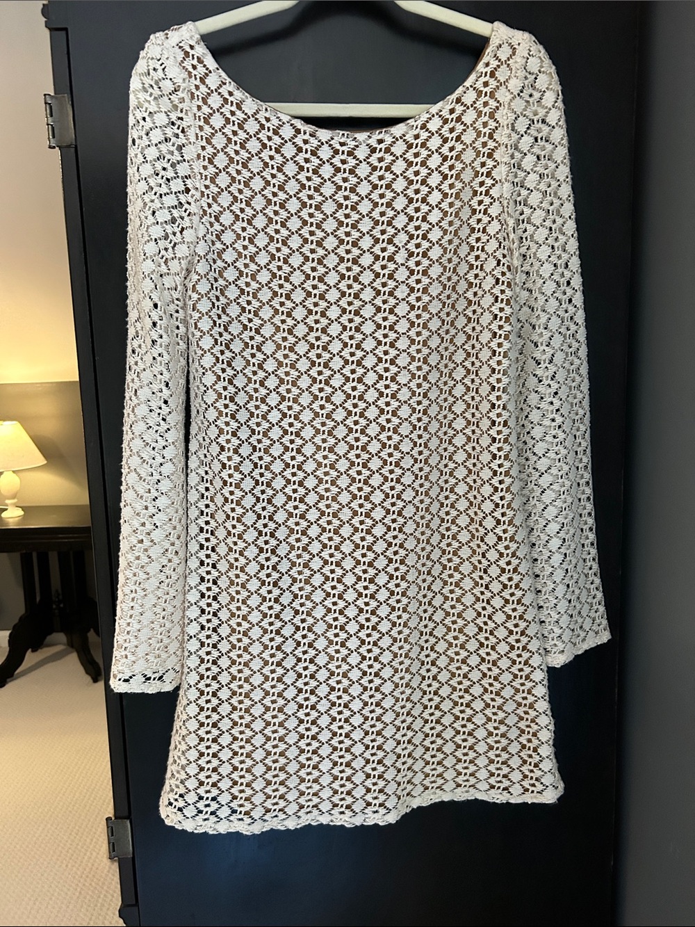 Judith March White Crochet Long Sleeve Tunic Dress Medium